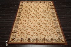 8x10 Beige, Brown, Caramel Color Hand Knotted All-Over Wool & Silk Transitional Oriental Rug