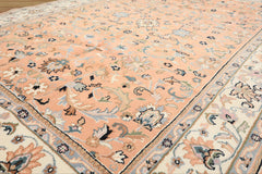 6x9 Peach, Ivory, Blue Color Hand Knotted Indo Kashan Wool Traditional Oriental Rug