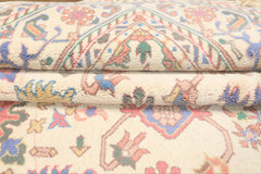 5x8 Ivory, Aqua, Lime Color Hand Knotted Oushak Wool Arts & Crafts Oriental Rug