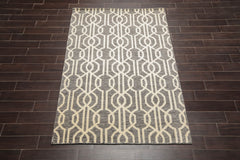 5x7 Gray, Ivory, Color Hand Knotted All-Over 100% Wool Contemporary Oriental Rug