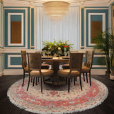 Round Hand Knotted Wool and Silk Traditional 350 KPSI Oriental Area Rug Ivory, Blush Color