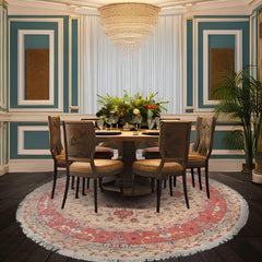 Round Hand Knotted Wool and Silk Traditional 350 KPSI Oriental Area Rug Ivory, Blush Color