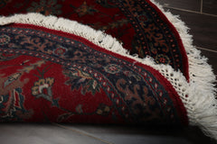 Round Burgundy, Navy, Teal Color Hand Knotted Agra New Zealand Wool Traditional Oriental Rug