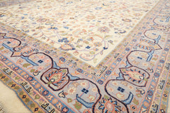 9x12 Ivory, Faded Lavender, Sage Color Hand Knotted Indo Kashan Wool Traditional Oriental Rug