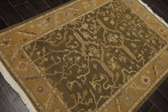 4x6 Olive, Green, Tan Color Hand Woven Wool Traditional Oriental Rug