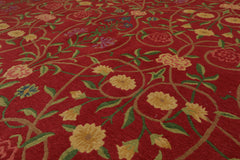 8x10 Coral, Green, Gold Color Hand Knotted All-Over 100% Wool Transitional Oriental Rug