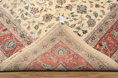 9x12 Ivory, Blush, Aqua Color Hand Knotted Agra Wool Traditional Oriental Rug