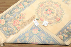 3x5 Ivory, Aqua, Blue Color Hand Knotted French Aubusson Savonerrie Wool Traditional Oriental Rug