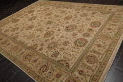 9x12 Beige, Taupe, Mustard Color Hand Knotted All-Over 100% Wool Traditional Oriental Rug