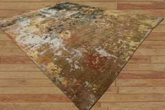 6x9 Peach, Charcoal, Green Color Hand Knotted Sherpa Wool & Bamboo Silk Modern Oriental Rug