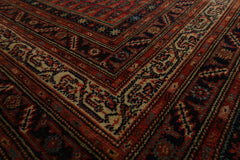 7x15 Antique Rose, Ivory, Navy Color Hand Knotted Antique Serabend Wool Traditional Oriental Rug