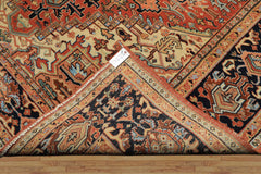 9x12 Burnt Orange, Navy, Ivory Color Hand Knotted Heriz Wool Traditional Oriental Rug