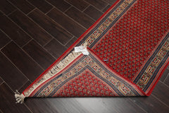 Runner Red, Ivory, Navy Color Hand Knotted Paisley 100% Wool Traditional Oriental Rug