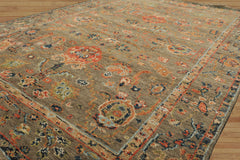 6x8'3 Moss, Burnt Orange, Gold Color Hand Knotted Oushak Wool Arts & Crafts Oriental Rug