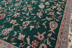 8x10 Emerald, Ivory, Rose Color Hand Knotted Jahan Wool Traditional Oriental Rug