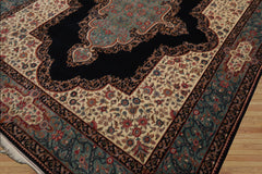 8x10 Midnight Blue, Ivory, Teal Color Hand Knotted Pak Persian Kerman Wool Traditional Oriental Rug