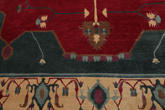 9x12 Ruby, Red, Ivory Color Hand Knotted Tibetan Wool Arts & Crafts Oriental Rug