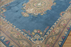 8x10 Baby Blue, Beige, Rose Color Hand Knotted French Aubusson Savonnerie Wool Traditional Oriental Rug