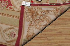 9x12 Crimson, Ivory, Mint Color Hand Woven French Aubusson Flatweave Wool Traditional Oriental Rug