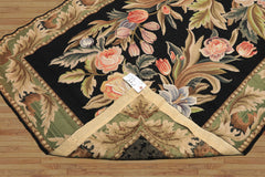 4x6 Black, Sage, Lavender Color Hand Woven French Needlepoint Wool Traditional Oriental Rug