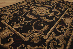 9x12 Chocolate, Gold, Brown Color Hand Woven French Aubusson Flatweave Wool Traditional Oriental Rug