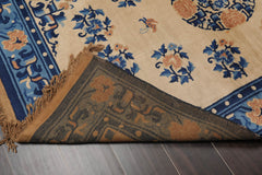 4x6 Beige, Royal Blue, Navy Color Hand Knotted All-Over 100% Wool Traditional Oriental Rug