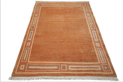 8x10 Peach, Ivory, Coral Color Hand Knotted Tibetan Wool Modern & Contemporary Oriental Rug