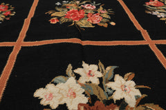 5x8 Black, Brown, Coral Color Hand Woven French Needlepoint Wool Traditional Oriental Rug