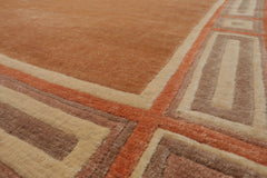 8x10 Peach, Ivory, Coral Color Hand Knotted Tibetan Wool Modern & Contemporary Oriental Rug