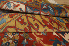 8x10 Orange, Gold, Ivory Color Hand Knotted Heriz Wool Traditional Oriental Rug