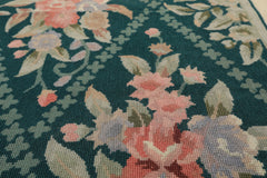 4x6 Teal, Ivory, Blush Color Hand Woven French Needlepoint Wool Traditional Oriental Rug