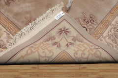 Square Taupe, Ivory, Tan Color Hand Knotted French Aubusson Savonnerie Wool Traditional Oriental Rug