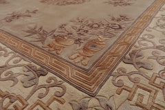 Square Taupe, Ivory, Tan Color Hand Knotted French Aubusson Savonnerie Wool Traditional Oriental Rug