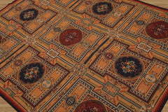 5x8 Gold, Navy, Green Color Hand Woven French Needlepoint Wool Traditional Oriental Rug