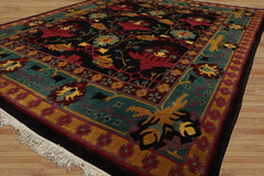 8x10 Charcoal, Turquoise, Rose Color Hand Knotted Tibetan Wool Arts & Crafts Oriental Rug