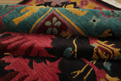 8x10 Charcoal, Turquoise, Rose Color Hand Knotted Tibetan Wool Arts & Crafts Oriental Rug