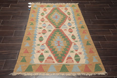 4x6 Beige, Rust, Green Color Hand Woven All-Over 100% Wool Traditional Oriental Rug