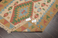 4x6 Beige, Rust, Green Color Hand Woven All-Over 100% Wool Traditional Oriental Rug