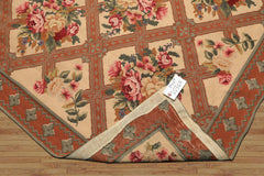 4x7 Light Peach, Burnt Orange, Pink Color Hand Woven French Needlepoint Wool Traditional Oriental Rug