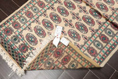 3x5 Beige, Turquoise, Rose Color Hand Knotted All-Over 100% Wool Traditional Oriental Rug