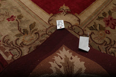 8x10 Crimson, Green, Tan Color Hand Knotted French Aubusson Savonnerie Wool Traditional Oriental Rug