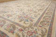 9x12 Ivory, Taupe, Rose Color Hand Knotted Kashan Wool Traditional Oriental Rug