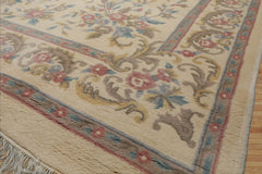 9x12 Ivory, Taupe, Rose Color Hand Knotted Kashan Wool Traditional Oriental Rug