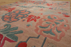9x12 Beige, Peach, Rose Color Hand Knotted Tibetan Wool Art Deco Oriental Rug