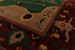 8x10 Green, Chocolate, Taupe Color Hand Knotted Tibetan Wool Arts & Crafts Oriental Rug