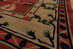9x12 Teracotta, Light gold, Green Color Hand Knotted Tibetan Wool Arts & Crafts Oriental Rug