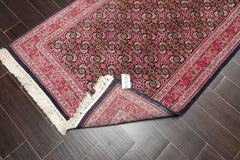 4x6 Midnight Blue, Pink, Green Color Hand Knotted All-Over 100% Wool Traditional Oriental Rug