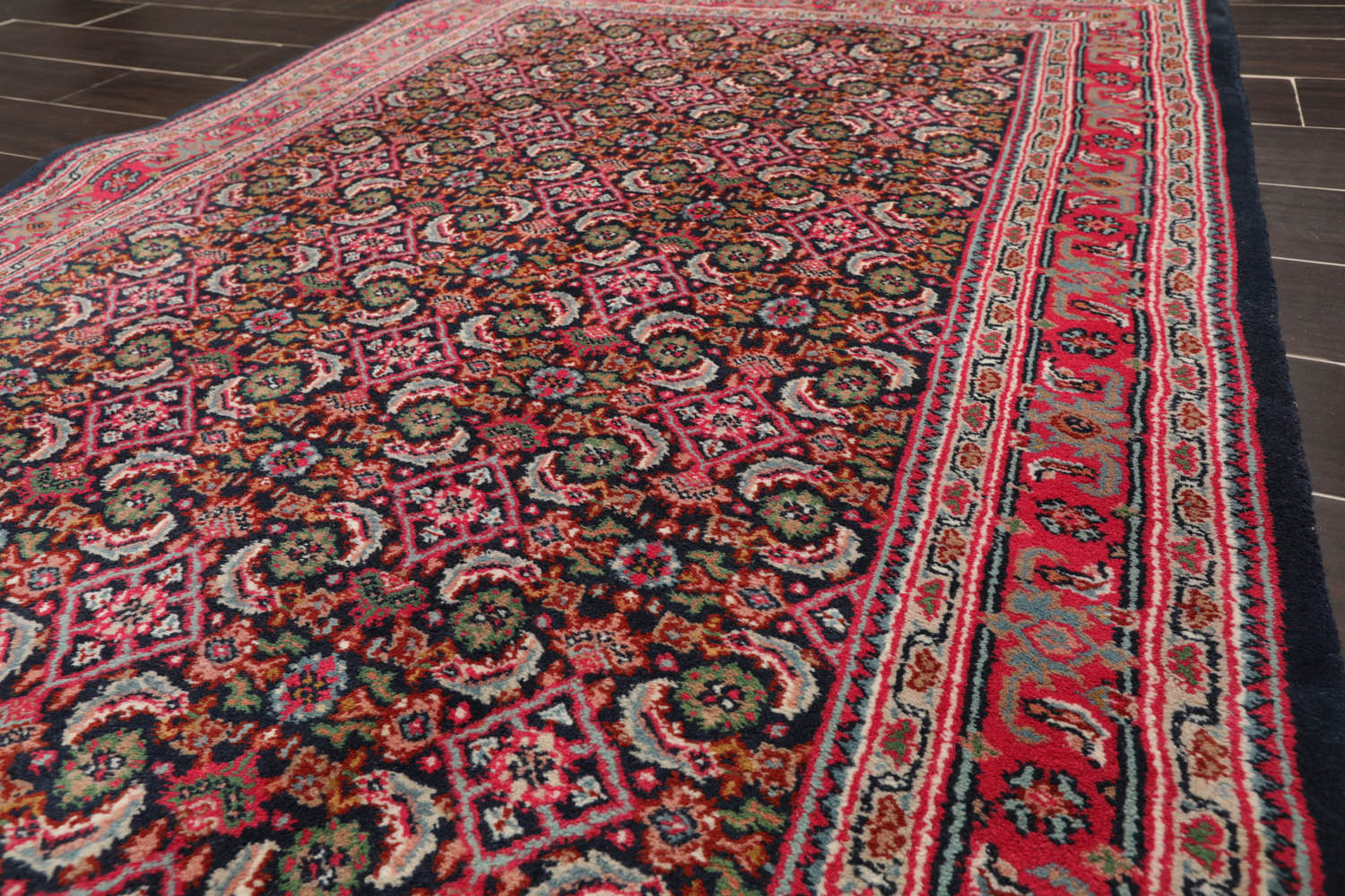 4x6 Midnight Blue, Pink, Green Color Hand Knotted All-Over 100% Wool Traditional Oriental Rug