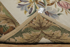 8x10 Ivory, Green, Gold Color Hand Woven French Aubusson Needlepoint  Wool Traditional Oriental Rug