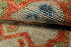 Runner Gray, Mint, Blush Color Hand Knotted Oushak Wool Traditional Oriental Rug
